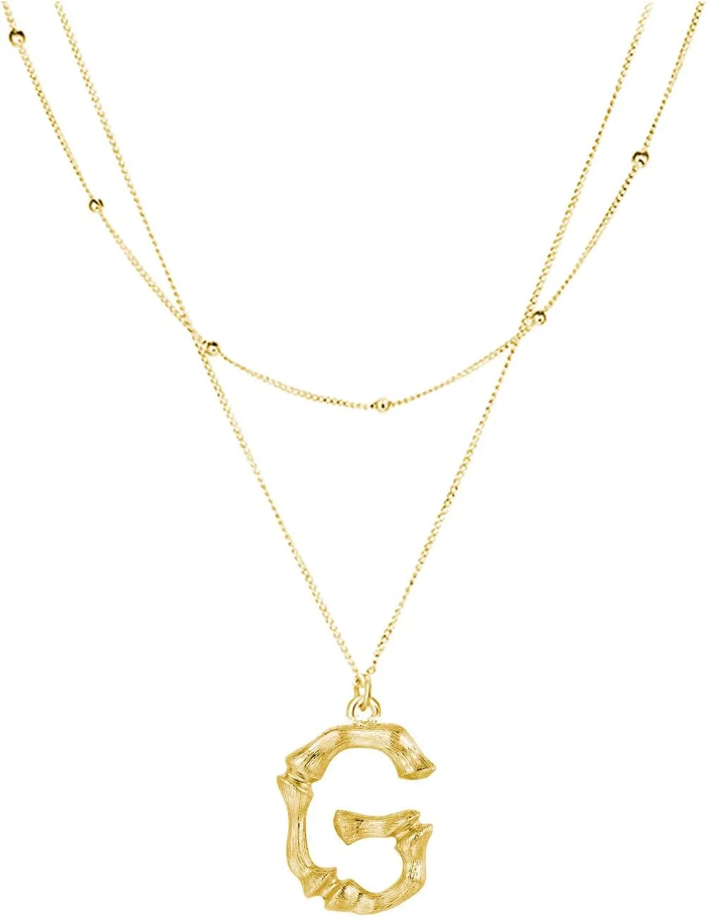Dcfywl731 Dainty Gold Double Layered Beaded Chokers Necklace Bamboo Letter Necklace 26 Initial Alphabet Pendant Necklace for Women