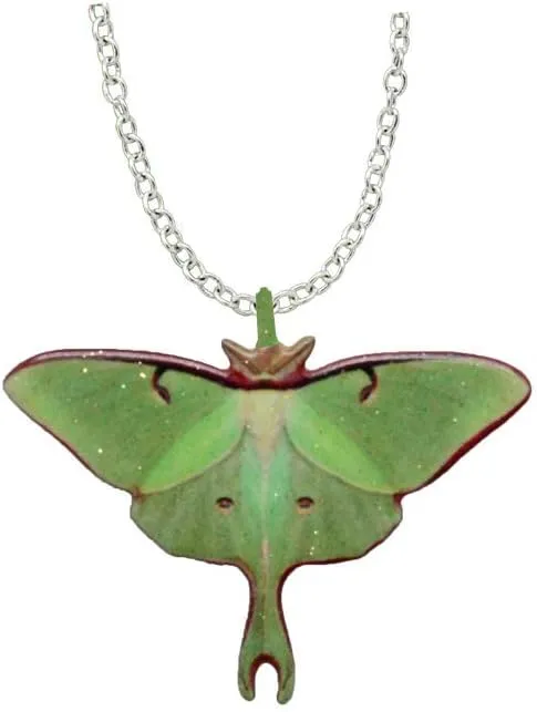 d'ears luna moth necklace, stainless steel 18" chain, made in the USA by family run small business.