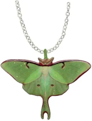 d'ears luna moth necklace, stainless steel 18" chain, made in the USA by family run small business.