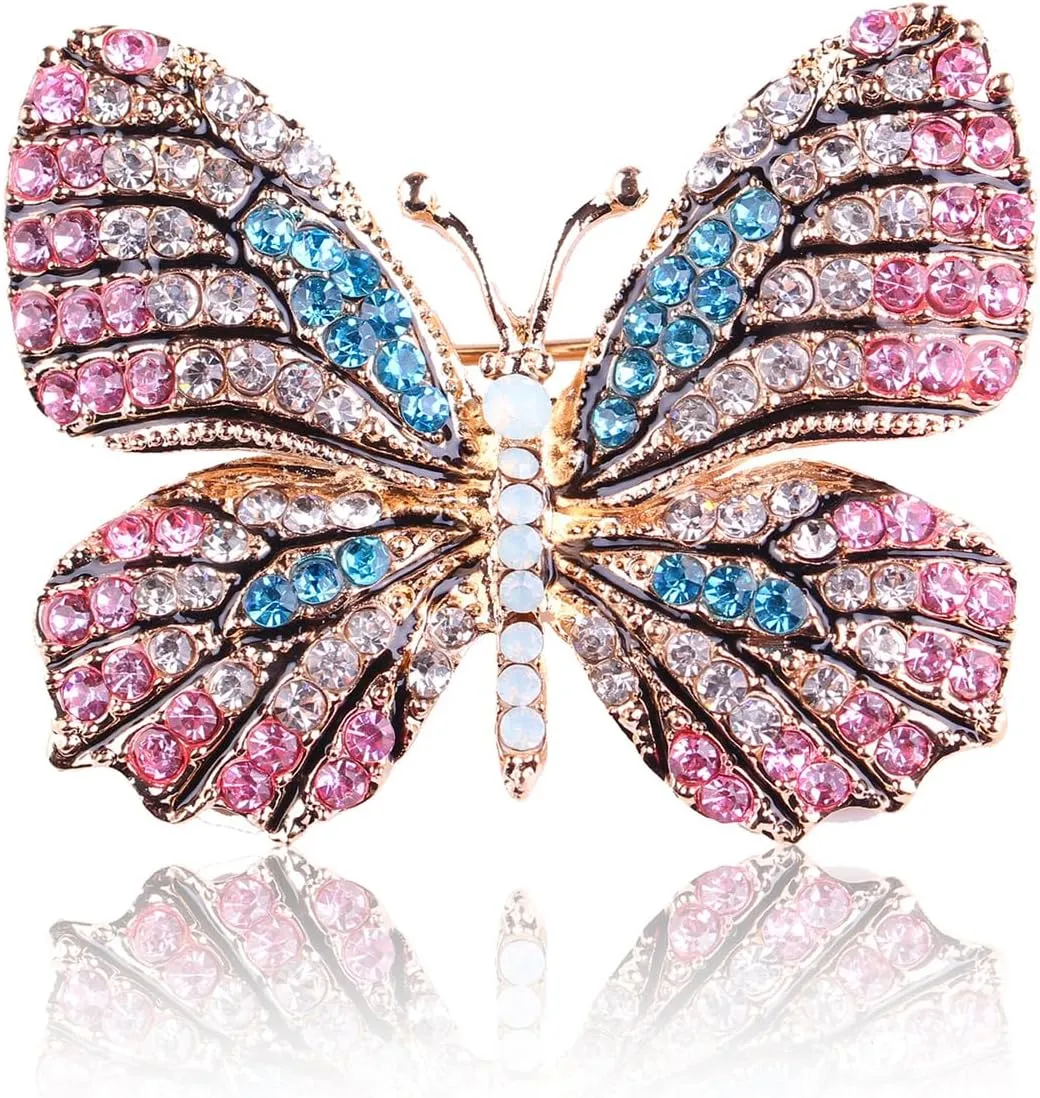 Delicate Butterfly Rhinestone Brooch Pin - Glittering Crystal Butterfly Brooch Pin for Women and Girls