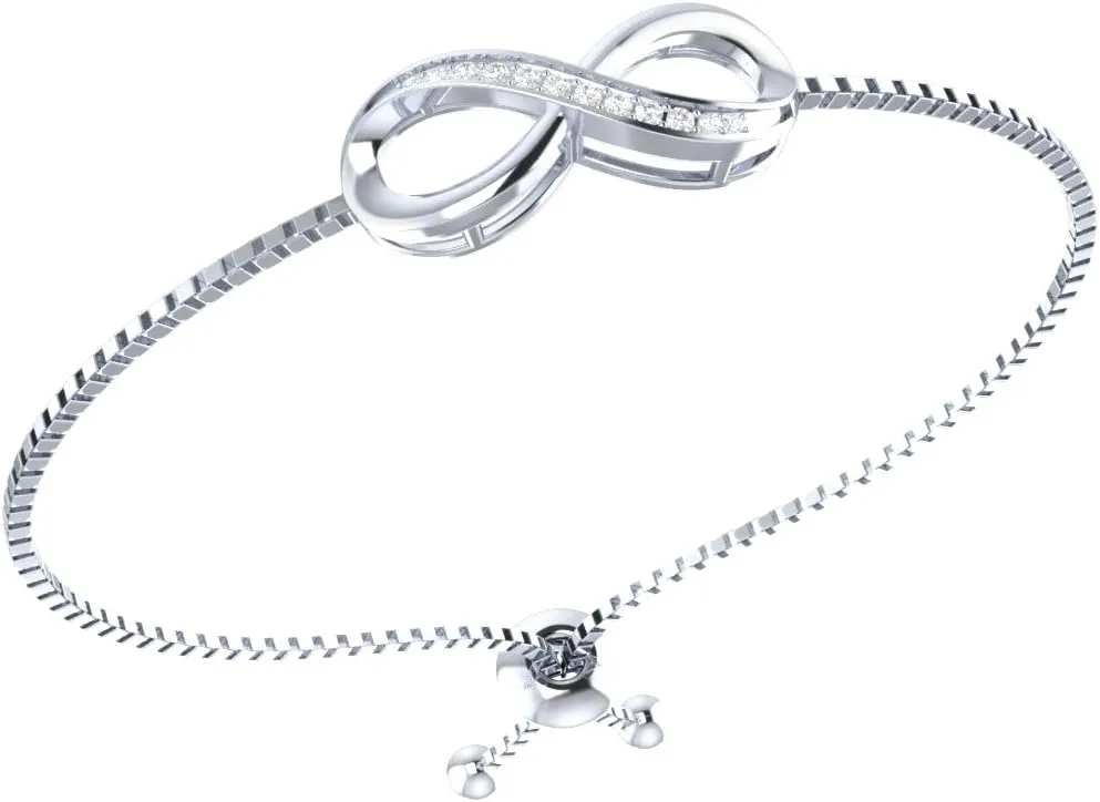 Demira Jewels Classic Infinity Natural Diamond Bolo Bracelet in 925 Sterling Silver