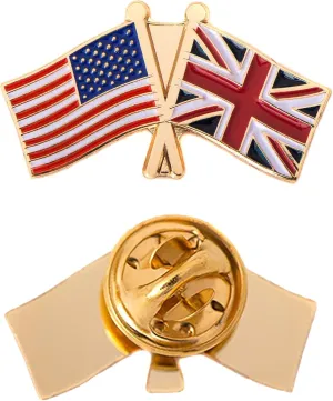 Desert Cactus United Kingdom Lapel Pin Enamel with United States USA Souvenir Hat Men Women Patriotic Great Britain UK Country (Double Flag Pin)