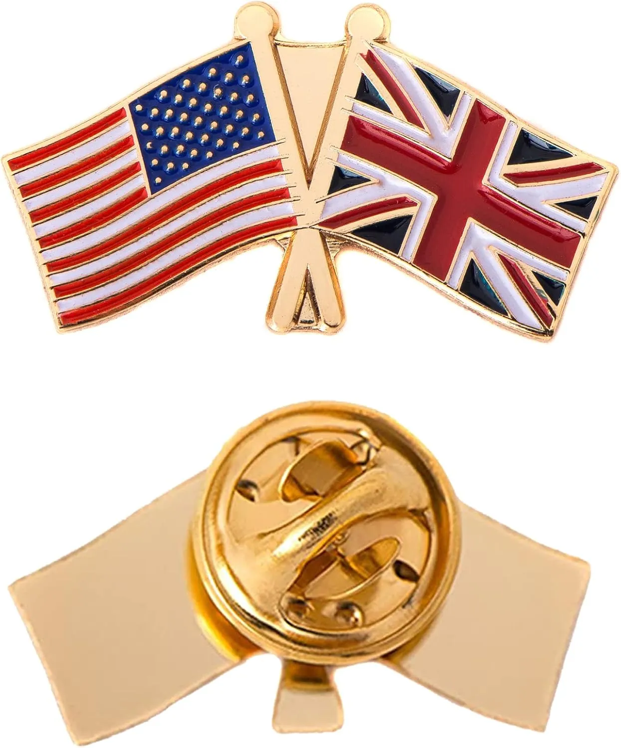 Desert Cactus United Kingdom Lapel Pin Enamel with United States USA Souvenir Hat Men Women Patriotic Great Britain UK Country (Double Flag Pin)