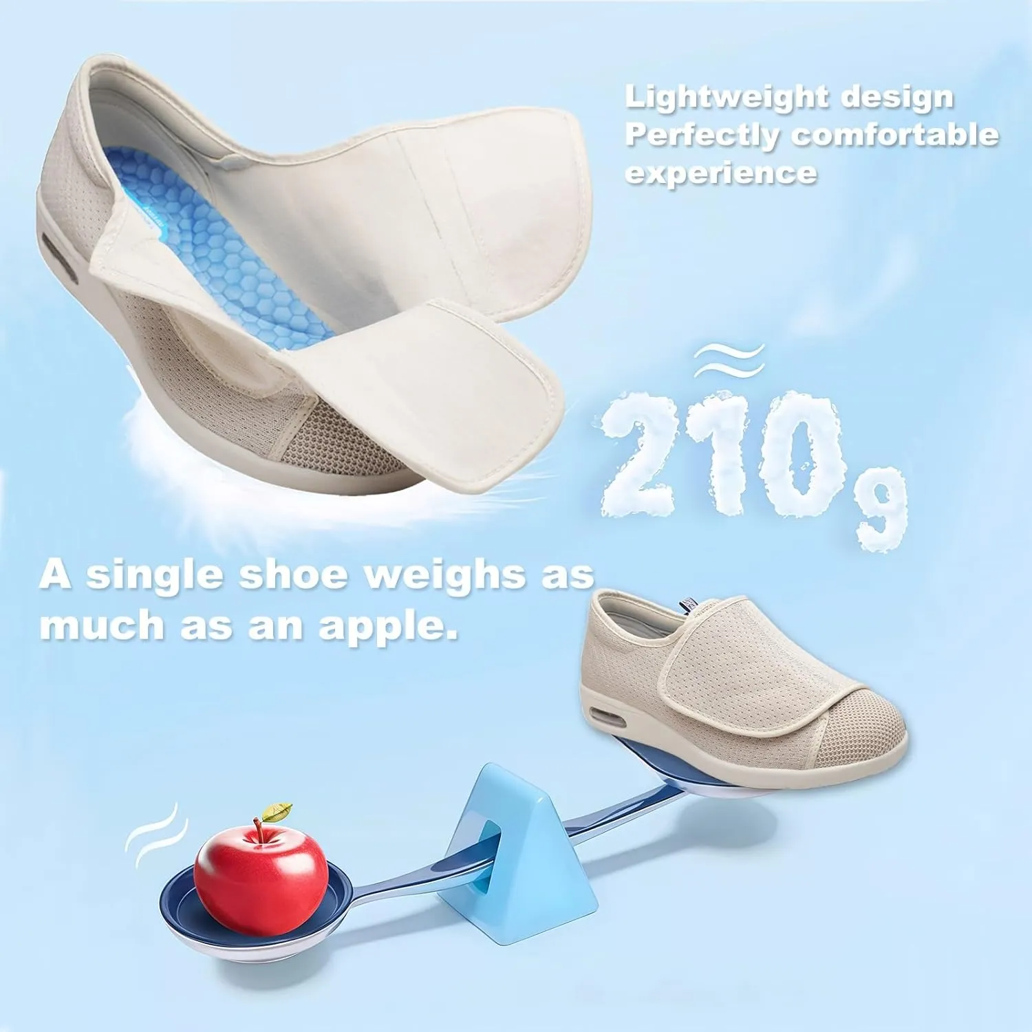 Diabetic Shoes,Wide Adjustable Straps and Shock Absorbing Soles for Sensitive Feet