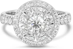 Diamond Delight 1 2/3 Carat Real Natural Diamond Round Halo Ring for Women - 14k White Gold Engagement Ring for Her - Stunning Halo and Pave Band (H, VS1, 1.60 cttw) - Promise Anniversary Band Size 7