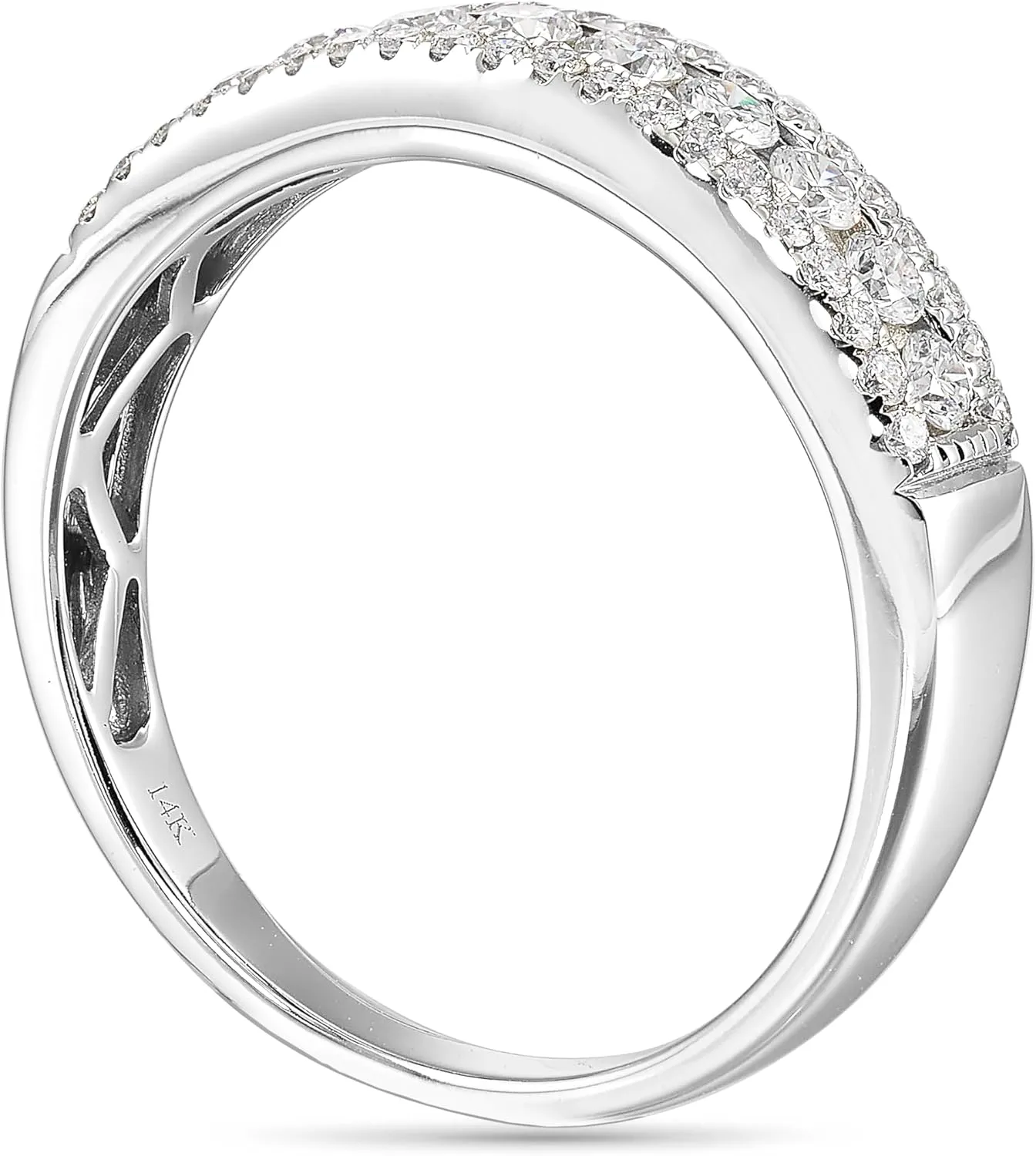 Diamond Delight 1/2 Carat Real Natural Diamond Band Ring for Women - 14k White Gold Wedding Band for Her - Pave Set Multi Row (H, VS1, 0.50 cttw) - Anniversary Ring Size 5 to 8