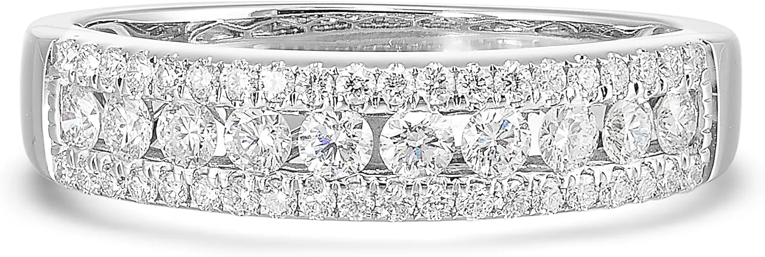 Diamond Delight 1/2 Carat Real Natural Diamond Band Ring for Women - 14k White Gold Wedding Band for Her - Pave Set Multi Row (H, VS1, 0.50 cttw) - Anniversary Ring Size 5 to 8