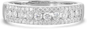 Diamond Delight 1/2 Carat Real Natural Diamond Band Ring for Women - 14k White Gold Wedding Band for Her - Pave Set Multi Row (H, VS1, 0.50 cttw) - Anniversary Ring Size 5 to 8
