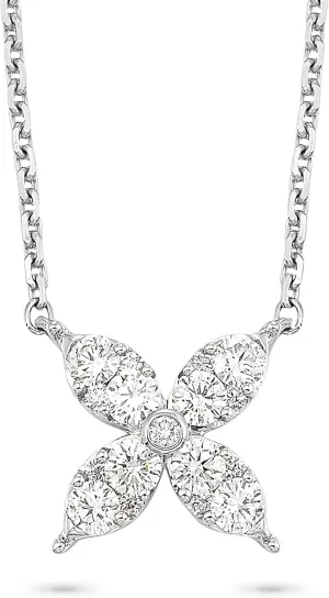 Diamond Delight 1/2 Carat Real Natural Diamond Flower Pendant Necklace for Women - 14k White Gold Pendant for Her - 17 Inch Station Chain Necklace - Four Petal Flower (H, VS1, 0.50 cttw) Lobster Claw