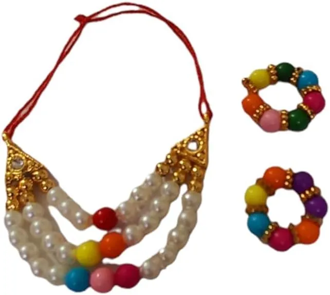 Divine-Interiors Laddu Gopal Ji Multi Pearl Mala with Bangles, Set of 10 Mala, 10 Pair Bangles