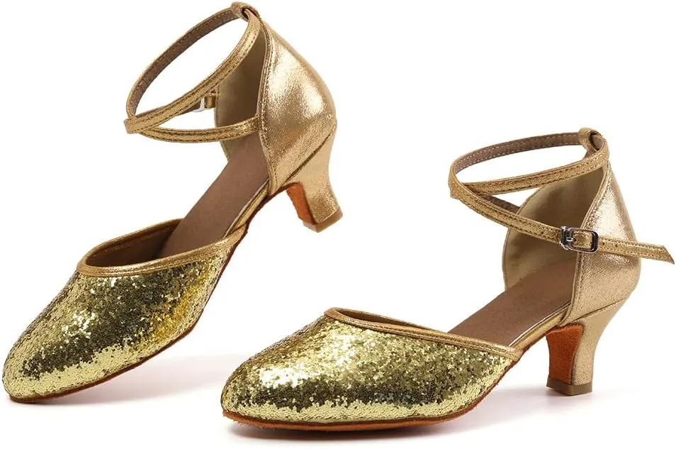 DKZSYIM Glitter Women Latin Dance Shoes Closed Toe Ballroom Tango Practice Performence Dancing Shoes,Model WX-MD