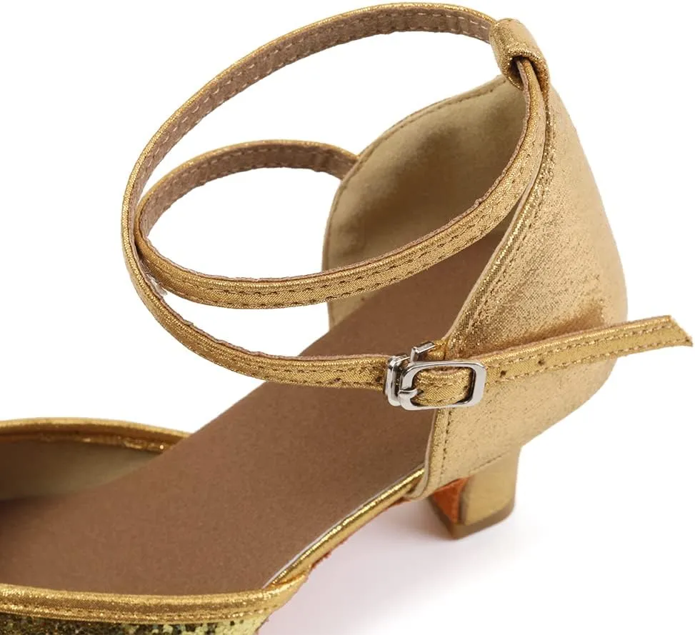 DKZSYIM Glitter Women Latin Dance Shoes Closed Toe Ballroom Tango Practice Performence Dancing Shoes,Model WX-MD