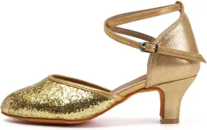 DKZSYIM Glitter Women Latin Dance Shoes Closed Toe Ballroom Tango Practice Performence Dancing Shoes,Model WX-MD