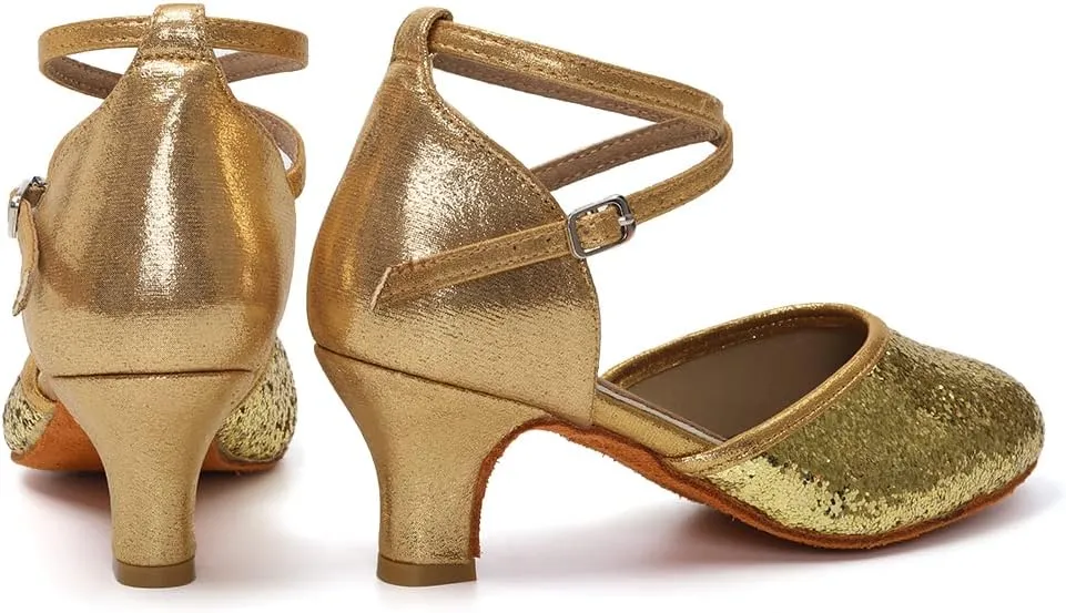 DKZSYIM Glitter Women Latin Dance Shoes Closed Toe Ballroom Tango Practice Performence Dancing Shoes,Model WX-MD