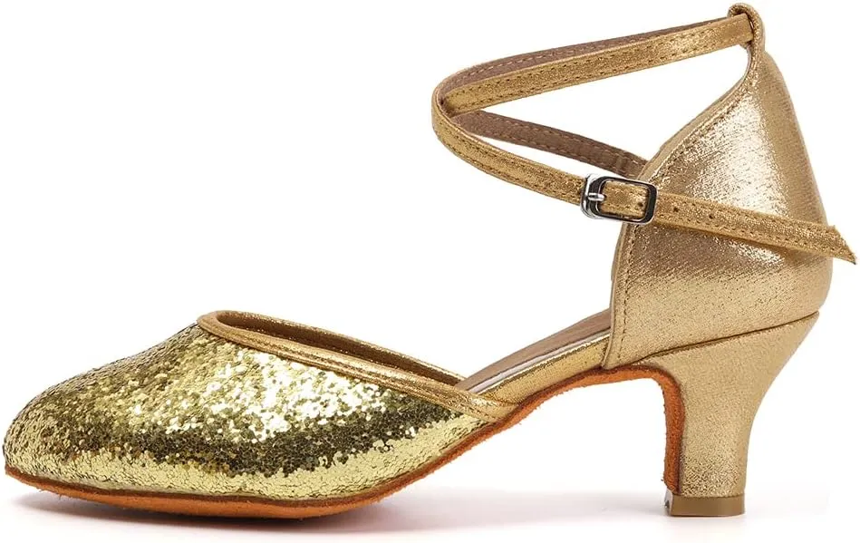 DKZSYIM Glitter Women Latin Dance Shoes Closed Toe Ballroom Tango Practice Performence Dancing Shoes,Model WX-MD