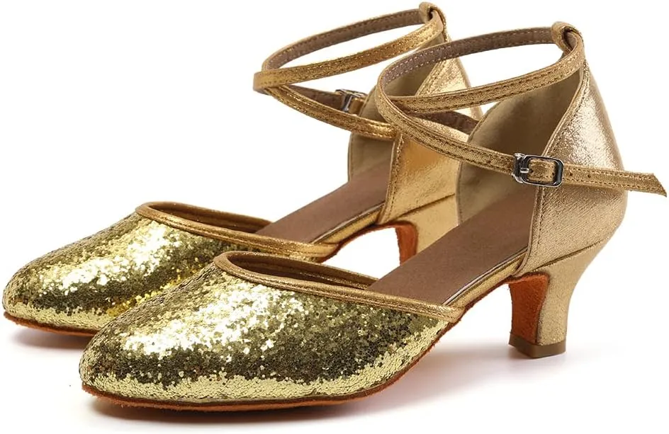 DKZSYIM Glitter Women Latin Dance Shoes Closed Toe Ballroom Tango Practice Performence Dancing Shoes,Model WX-MD