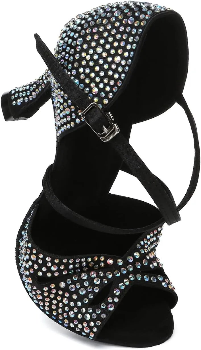 DKZSYIM Rhinestone Women Ballroom Latin Dance Shoes Salsa Tango Party Dance Shoes,Model YC-L642