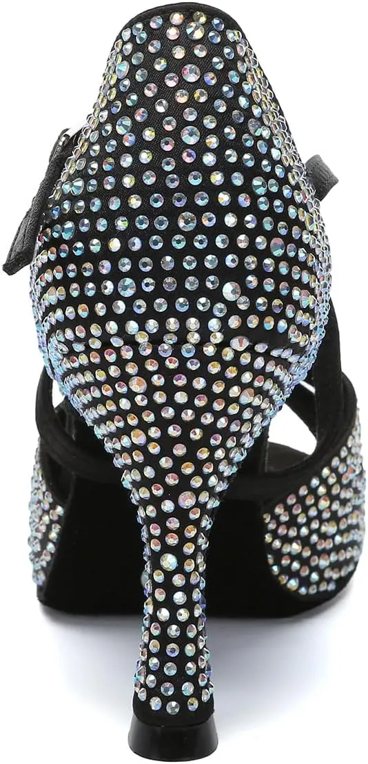 DKZSYIM Rhinestone Women Ballroom Latin Dance Shoes Salsa Tango Party Dance Shoes,Model YC-L642