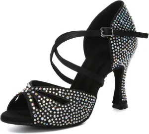 DKZSYIM Rhinestone Women Ballroom Latin Dance Shoes Salsa Tango Party Dance Shoes,Model YC-L642