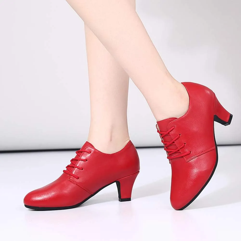 DKZSYIM Women Ballroom Dance Shoes Lace-up Closed Toe Latin Modern Salsa Dance Practice Teaching Dance Shoes,Model ZYX305
