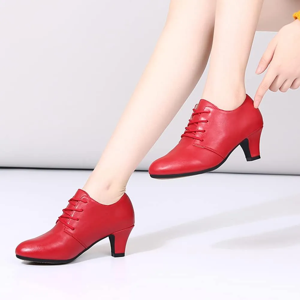 DKZSYIM Women Ballroom Dance Shoes Lace-up Closed Toe Latin Modern Salsa Dance Practice Teaching Dance Shoes,Model ZYX305
