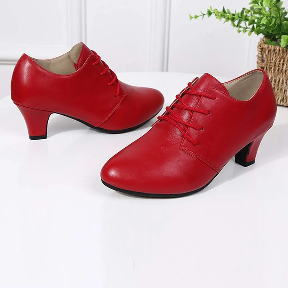 DKZSYIM Women Ballroom Dance Shoes Lace-up Closed Toe Latin Modern Salsa Dance Practice Teaching Dance Shoes,Model ZYX305