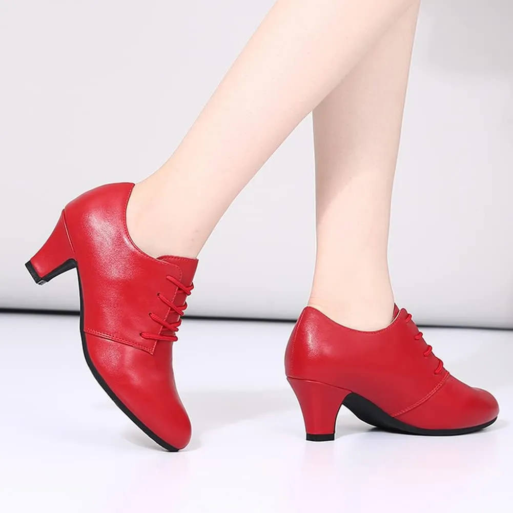 DKZSYIM Women Ballroom Dance Shoes Lace-up Closed Toe Latin Modern Salsa Dance Practice Teaching Dance Shoes,Model ZYX305