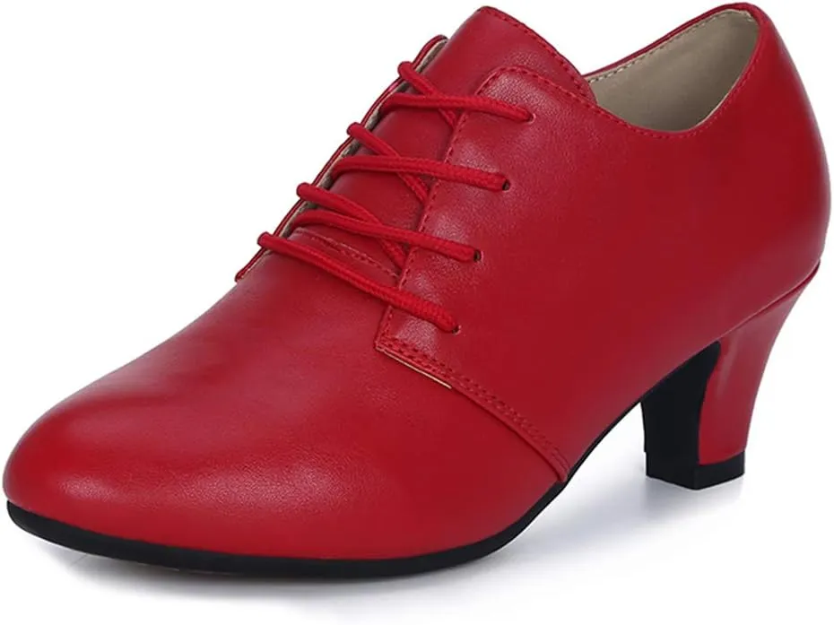 DKZSYIM Women Ballroom Dance Shoes Lace-up Closed Toe Latin Modern Salsa Dance Practice Teaching Dance Shoes,Model ZYX305