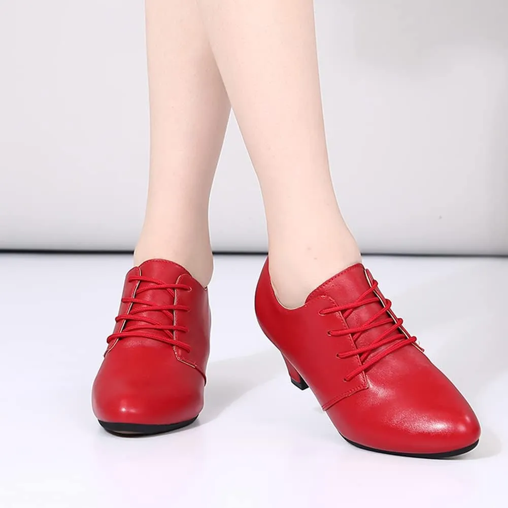 DKZSYIM Women Ballroom Dance Shoes Lace-up Closed Toe Latin Modern Salsa Dance Practice Teaching Dance Shoes,Model ZYX305