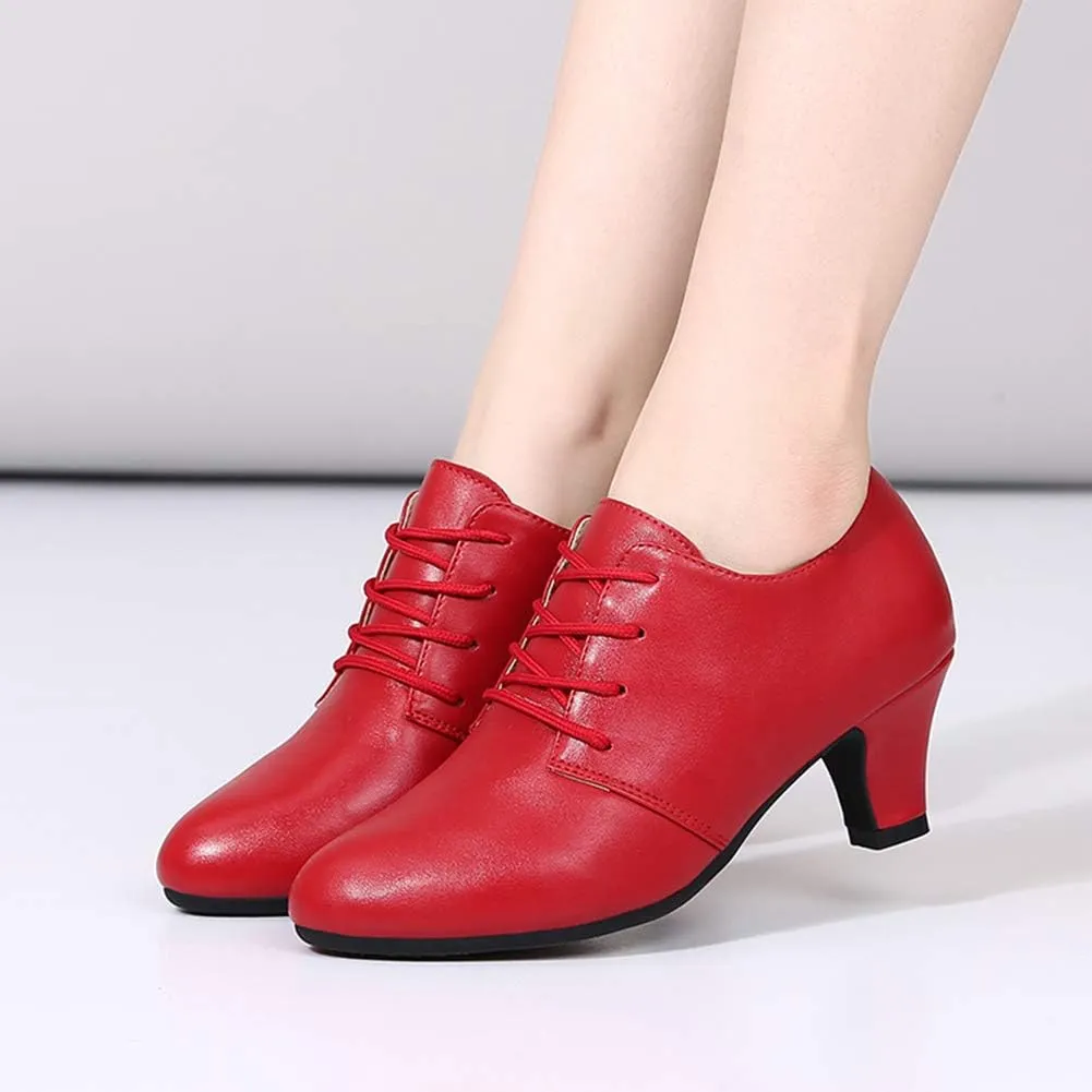 DKZSYIM Women Ballroom Dance Shoes Lace-up Closed Toe Latin Modern Salsa Dance Practice Teaching Dance Shoes,Model ZYX305
