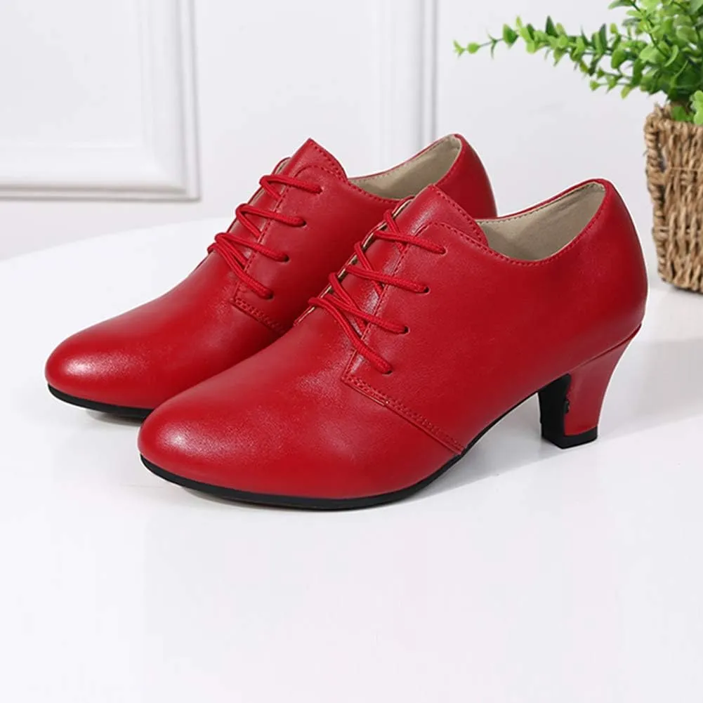 DKZSYIM Women Ballroom Dance Shoes Lace-up Closed Toe Latin Modern Salsa Dance Practice Teaching Dance Shoes,Model ZYX305