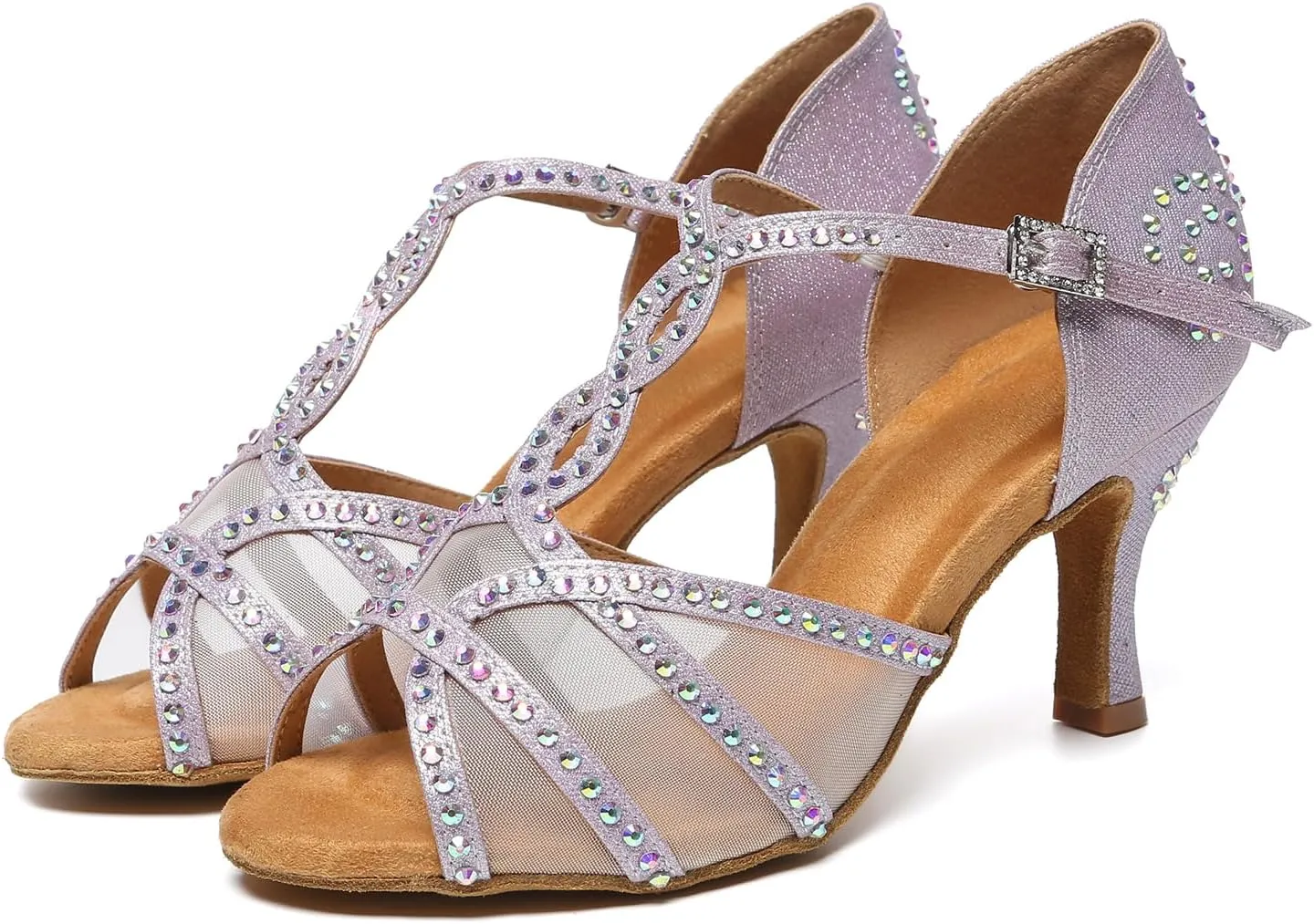 DKZSYIM Women Rhinestone T-Strap Latin Dance Shoes Salsa Tango Party Practice Ballroom Shoes,Model YC-L641