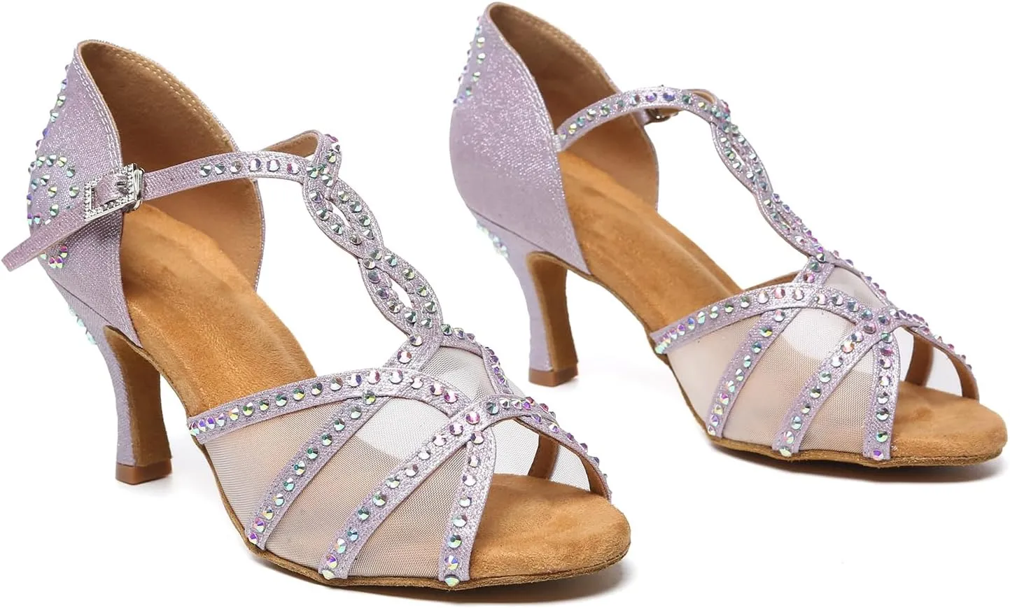 DKZSYIM Women Rhinestone T-Strap Latin Dance Shoes Salsa Tango Party Practice Ballroom Shoes,Model YC-L641