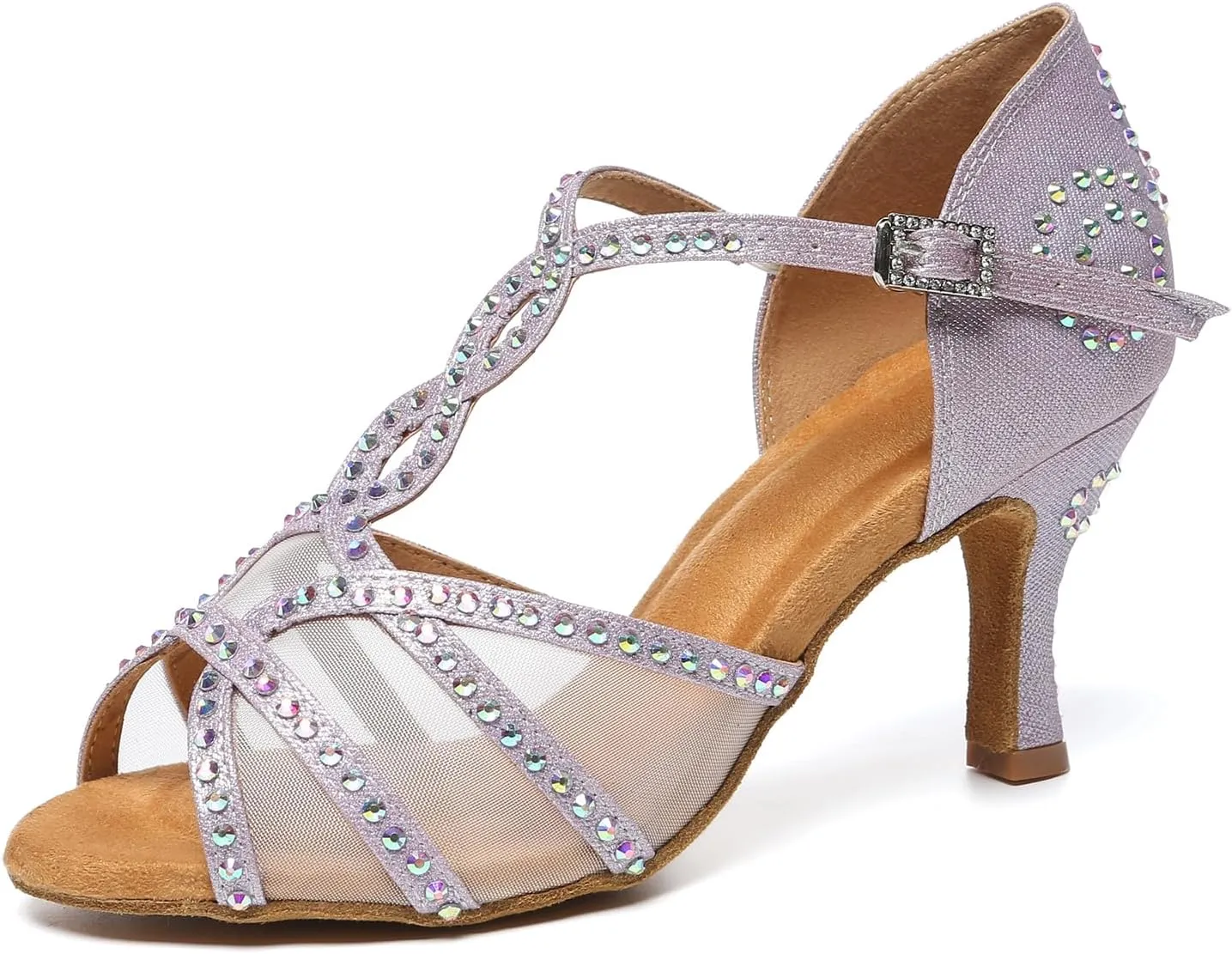 DKZSYIM Women Rhinestone T-Strap Latin Dance Shoes Salsa Tango Party Practice Ballroom Shoes,Model YC-L641