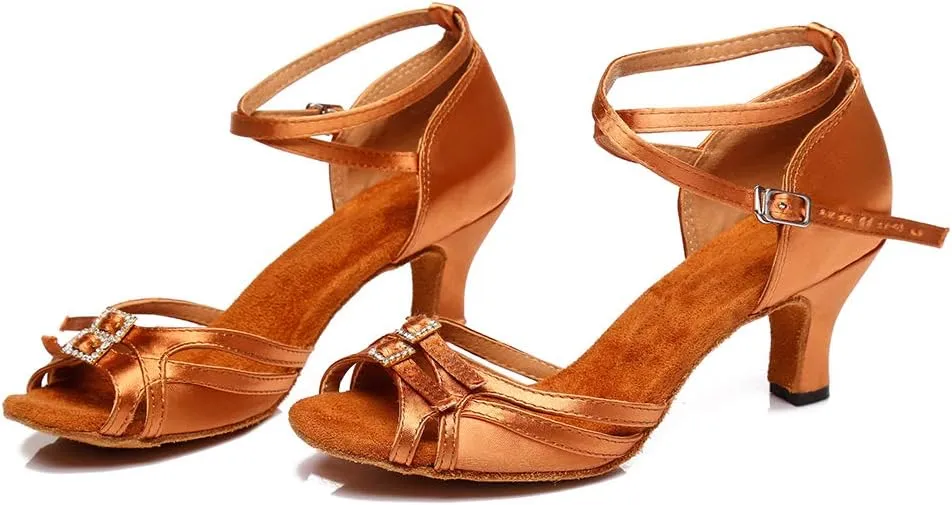 DKZSYIM Women's Satin Latin Dance Shoes Ballroom Performance Salsa Practice Wedding Indoor Dance Shoes,Model YC-D8