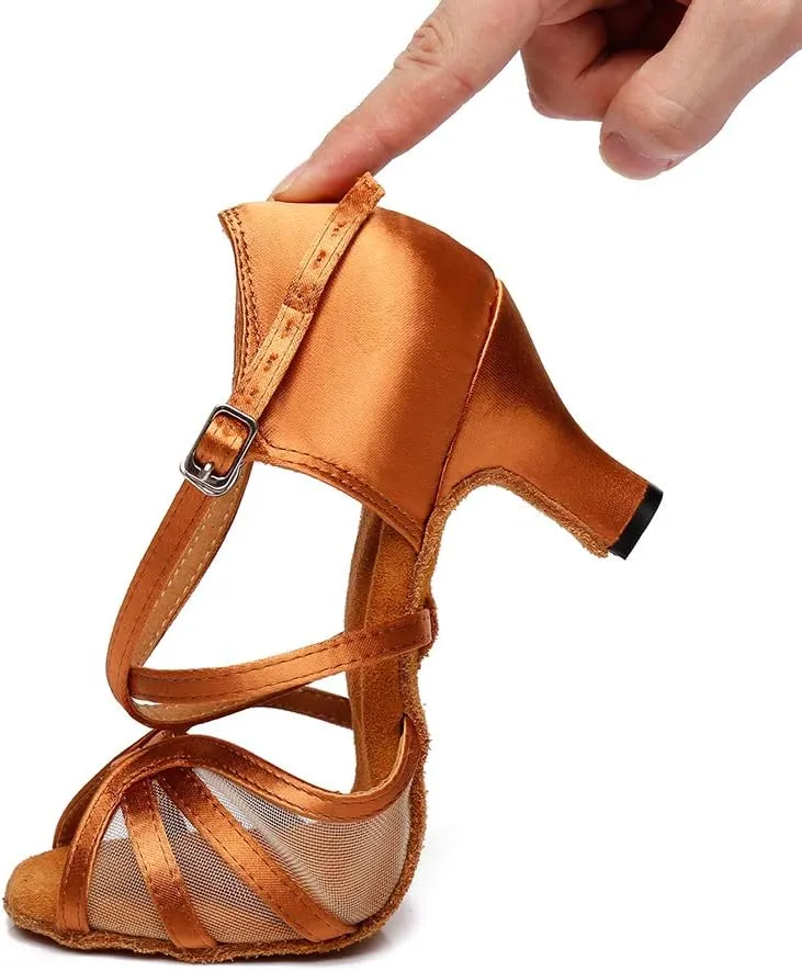 DKZSYIM Women's Satin Latin Dance Shoes Ballroom Performance Salsa Practice Wedding Indoor Dance Shoes,Model YC-D8