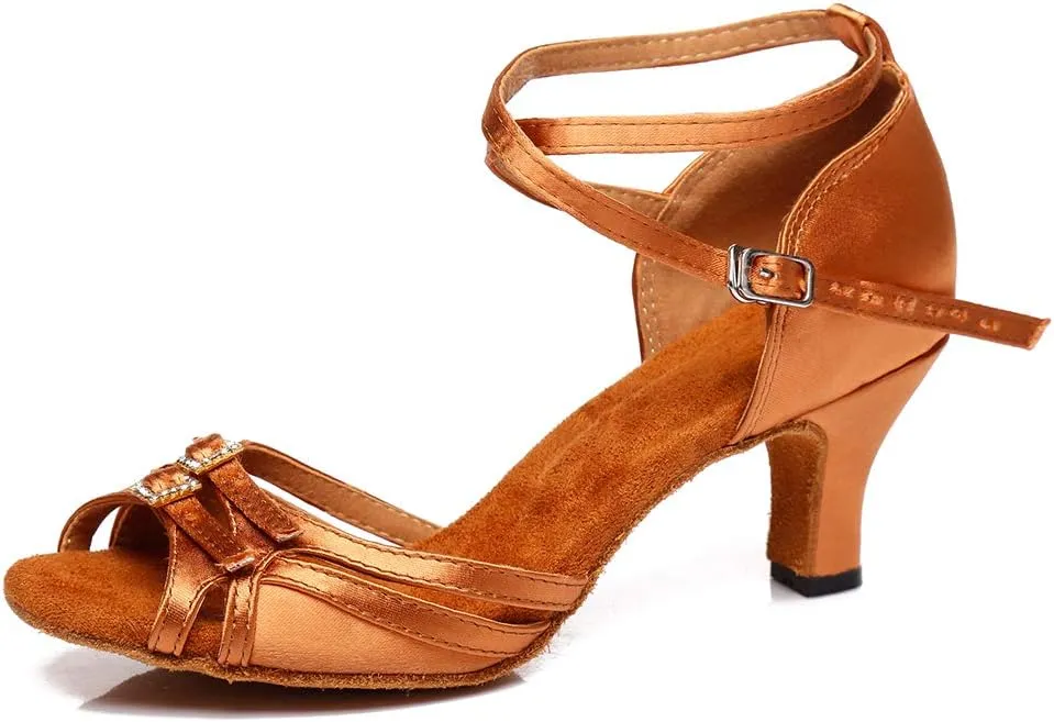 DKZSYIM Women's Satin Latin Dance Shoes Ballroom Performance Salsa Practice Wedding Indoor Dance Shoes,Model YC-D8