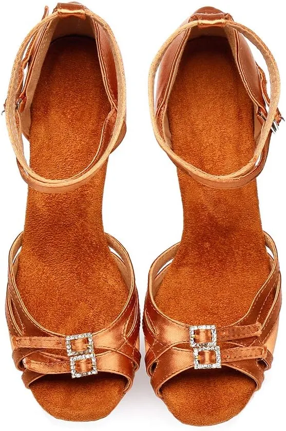 DKZSYIM Women's Satin Latin Dance Shoes Ballroom Performance Salsa Practice Wedding Indoor Dance Shoes,Model YC-D8