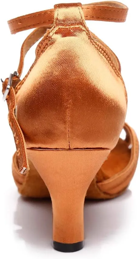 DKZSYIM Women's Satin Latin Dance Shoes Ballroom Performance Salsa Practice Wedding Indoor Dance Shoes,Model YC-D8