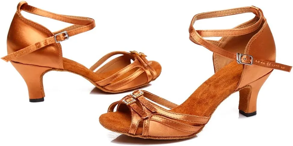 DKZSYIM Women's Satin Latin Dance Shoes Ballroom Performance Salsa Practice Wedding Indoor Dance Shoes,Model YC-D8