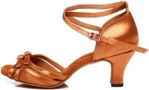 DKZSYIM Women's Satin Latin Dance Shoes Ballroom Performance Salsa Practice Wedding Indoor Dance Shoes,Model YC-D8
