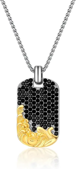 Dog Tag Silver Chain Necklaces for Women Unisex Black Cubic Zirconia Pave Personalized Pendant Necklace with Box Chain Jewelry Gifts for Her
