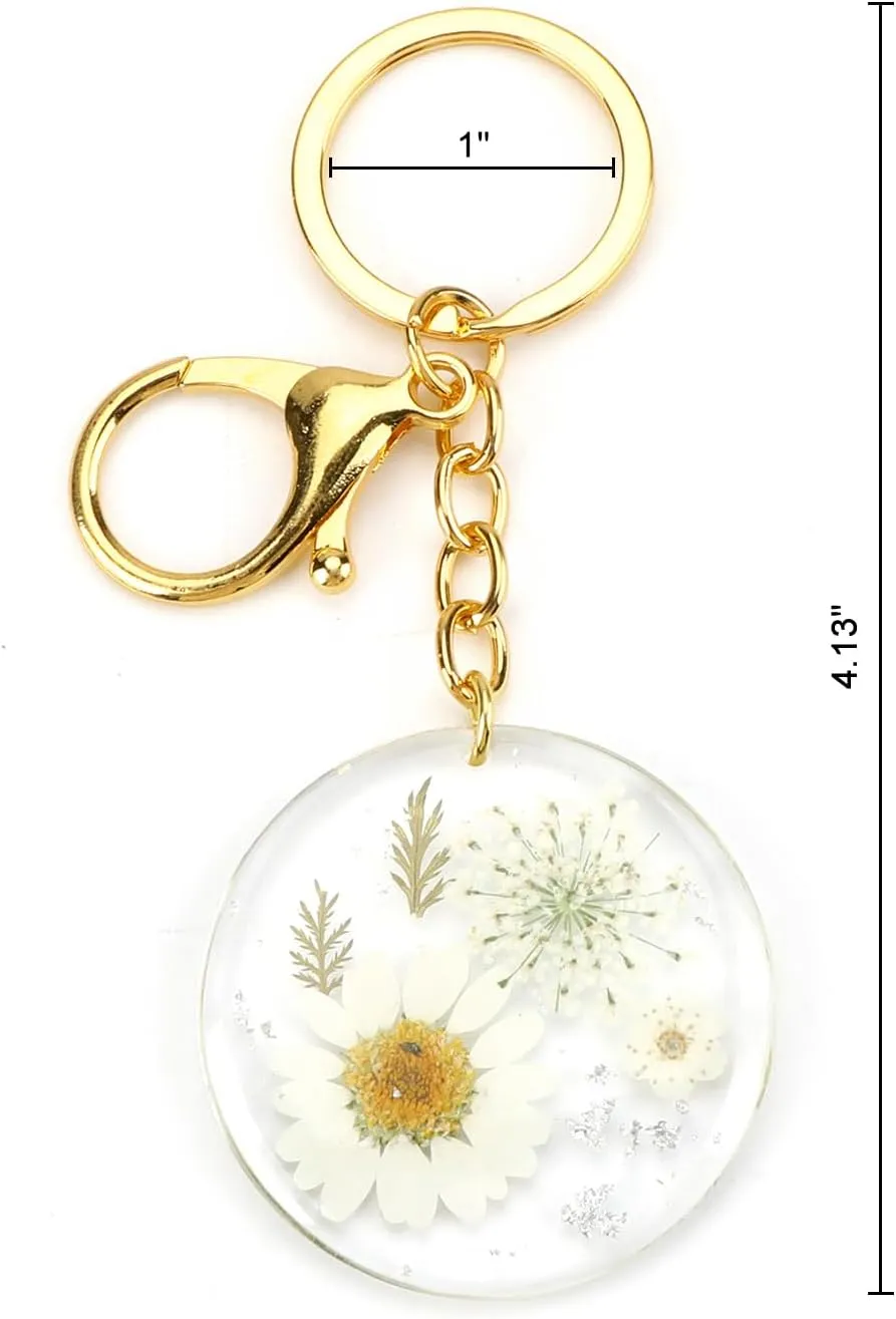 Dried Pressed Flower Keychain,Handmade Floral Resin Keychain,Flower Gifts for Mom Sister Bestie Wife Girlfriend