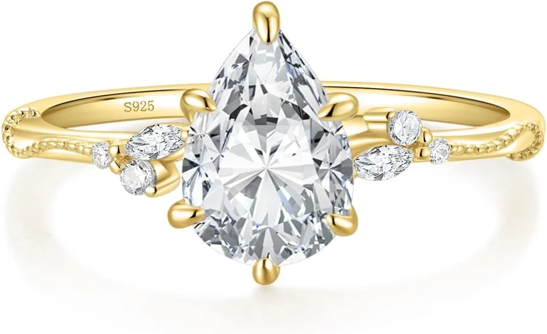 EAMTI 2CT 925 Sterling Silver Engagement Rings Pear Cut Wedding Teardrop Bridal Halo Cubic Zirconia Promise Rings for Women Size 3-11
