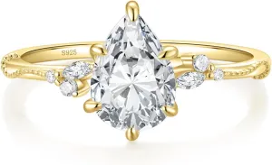 EAMTI 2CT 925 Sterling Silver Engagement Rings Pear Cut Wedding Teardrop Bridal Halo Cubic Zirconia Promise Rings for Women Size 3-11