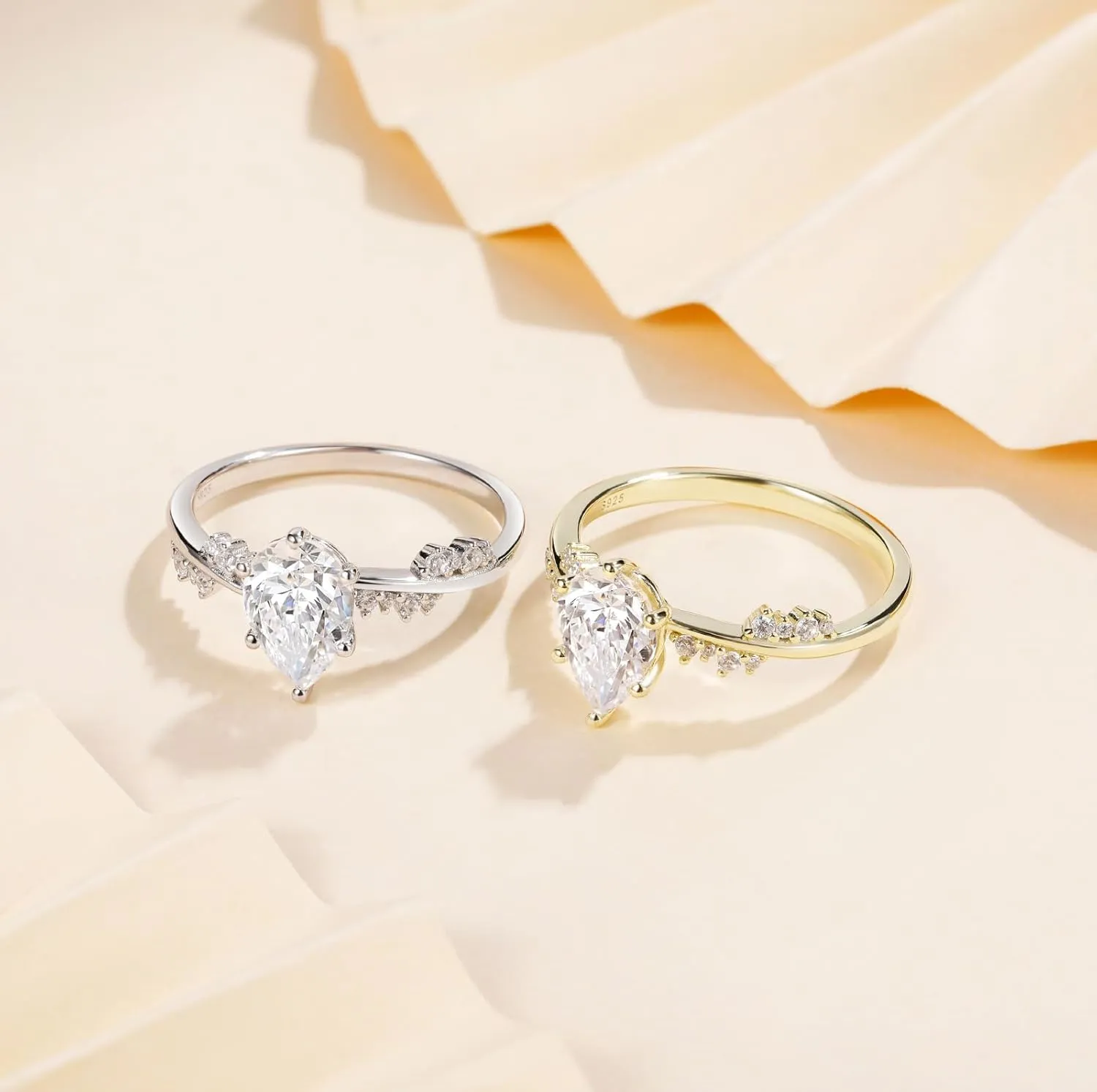 EAMTI 2CT 925 Sterling Silver Engagement Rings Teardrop Wedding Pear Cut Bridal Halo Cubic Zirconia Promise Rings for Women Size 3-11