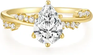 EAMTI 2CT 925 Sterling Silver Engagement Rings Teardrop Wedding Pear Cut Bridal Halo Cubic Zirconia Promise Rings for Women Size 3-11