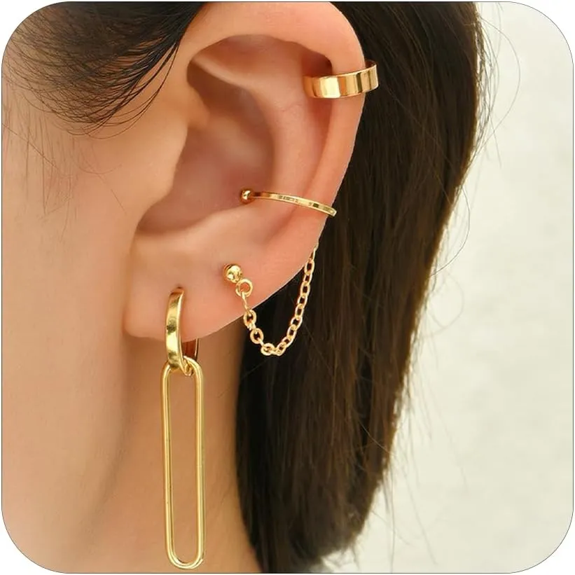 Ear Cuffs Non Piercing Cuff Earrings for Women Gold Ear Cuff with Chain Ear Clips Dainty Claw Earrings Hypoallergenic Ear Wrap Minimalist Trendy Cubic Zirconia Cuff Earrings Birthday Gifts