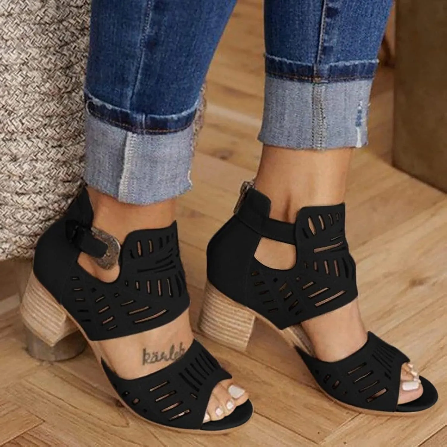 Eduavar Wedge Sandals for Women, Women Sandals Fashion 2023 Closed Toe Heel Sandals Lace Breathable Sandals Shoes