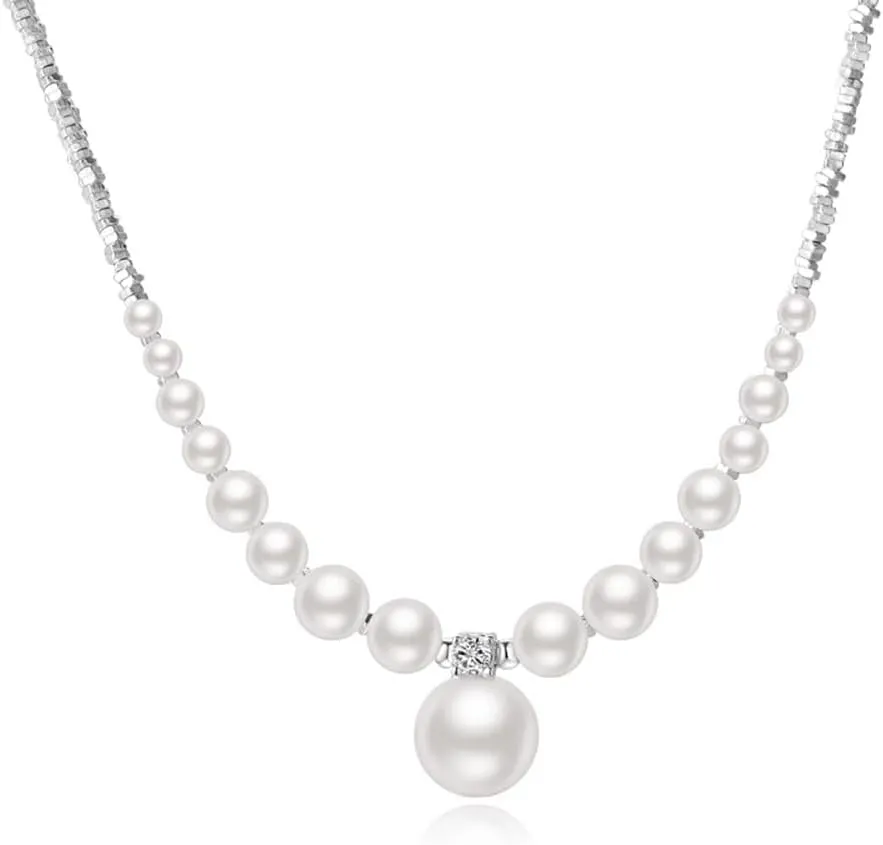Elegant Pearl Necklace for Women Sparkle Crystals Pearl Pendant Necklace Adjustable Beaded Chokers Necklace For Women Trendy Jewelry Gifts